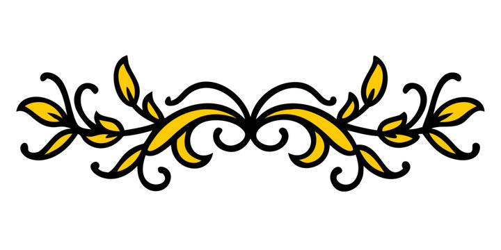 Decorative Floral Border Divider with Yellow Leaves and Swirls