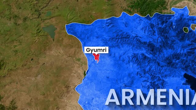 Animated Map Zoom Highlighting Armenia and Gyumri Footage