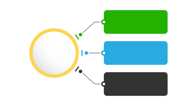 Minimalist infographic template featuring colorful rounded rectangular text boxes connected to a central yellow circular node
