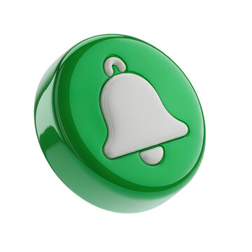 3D glossy green notification bell icon symbol button alert reminder notification isolated transparent background png