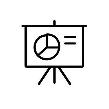 Presentation Board Line Icon Vector with Pie Chart, Business Analytics, Project Training Board, Market Strategy Screen & Data Demonstration Symbol for Web UI UX & Mobile App Navigation Design