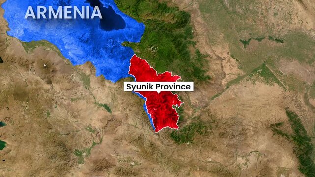 Syunik province highlighted in red on map of Armenia video footage