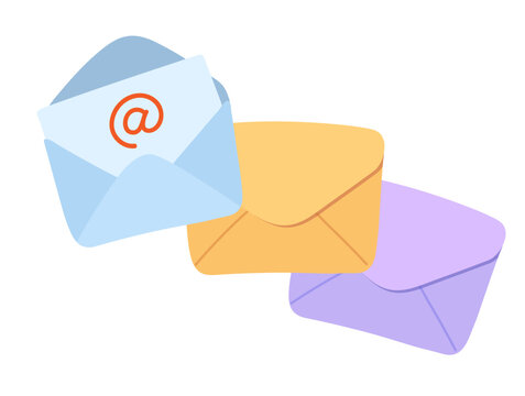 Colorful email envelopes with message symbol. Vector illustration for communication, mail and digital correspondence designs.