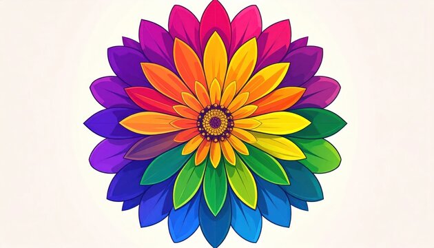 Colorful rainbow flower illustration on a plain background