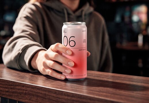 Slim Can Held In Hand Mockup For Branding And Merchandise Design