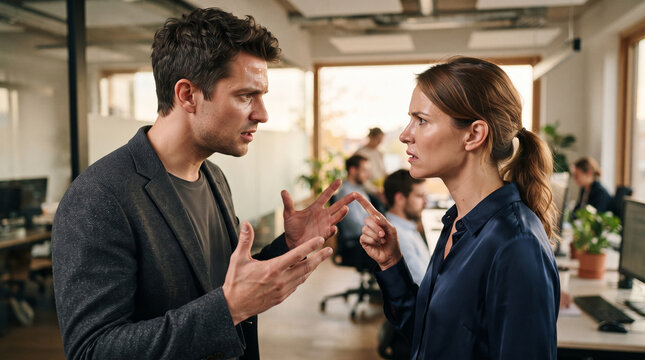 Angry business colleagues having a heated argument in a modern office