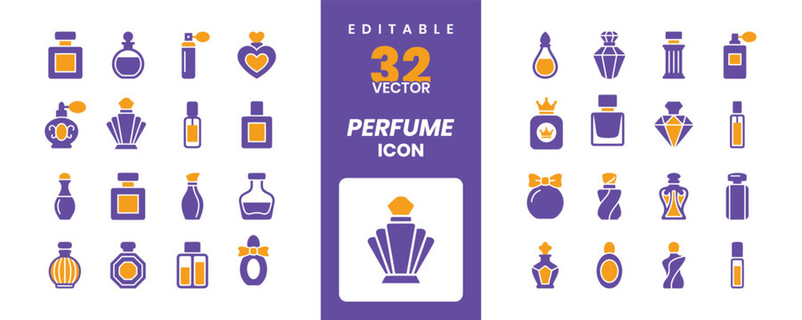 Editable vector perfume icon set for commercial branding and
