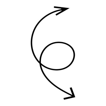 Hand drawn curvy arrow doodle with two heads pointing in opposite directions