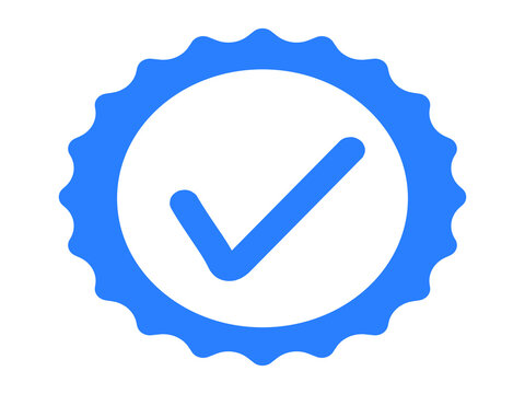 Blue verified badge icon with a white check mark symbol for social media profile authentication