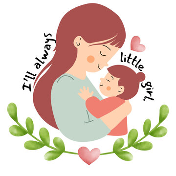 mothers day, mom adjectives, little girl | vector graphic