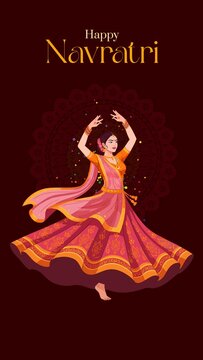 Navaratri Red Orange and Pink Traditional Greeting Poster Story