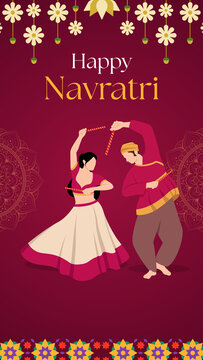 Navaratri Red White and Pink Traditional Greeting Poster Story