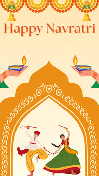 Navaratri Yellow and Green Illustrated Greeting Poster Story