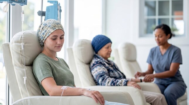 Cancer awareness patient receiving chemotherapy treatment in hospital