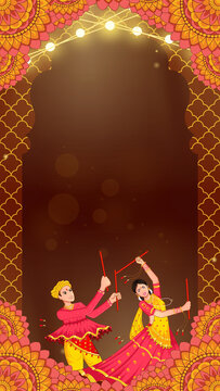 Navaratri Yellow Pink and Brown Illustrated Greeting Poster Story