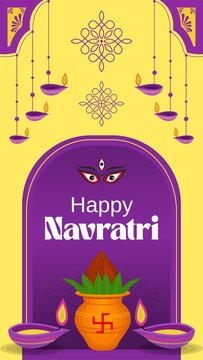 Navaratri Yellow Purple and Orange Illustrated Greeting Poster Story