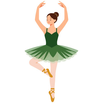Ballerina in green tutu festive christmas dancer graceful pose vector illustration