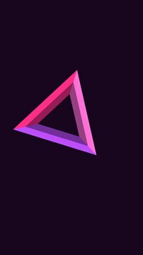 Vertical 9:16 animated impossible triangle rotation turning steadily in violet and purple on a dark background. Seamless looping 4K motion graphics in portrait format for reels, shorts, stories and mu