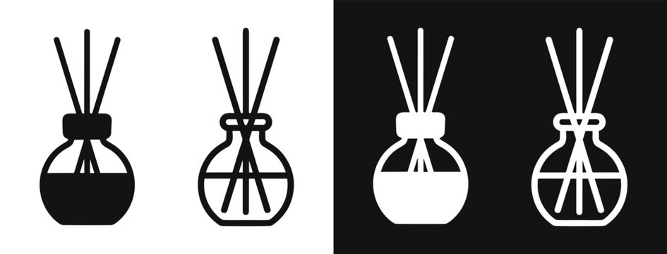 Reed diffuser aroma bottle icon set fragrance sticks essential oil wellness vector illustration