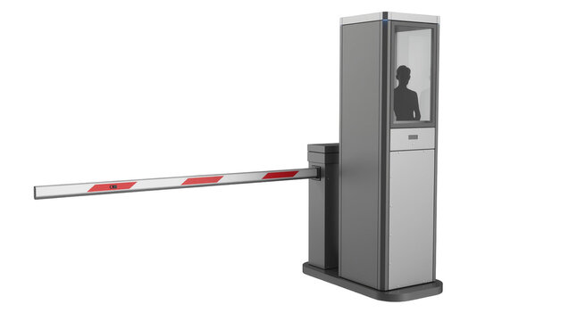 Modern automatic barrier gate with red and white striped arm, isolated on transparent background