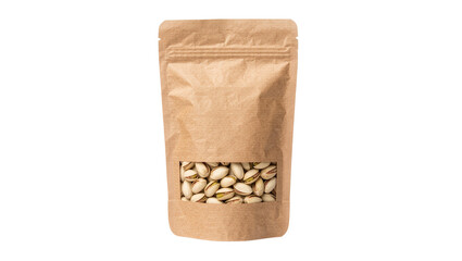 Brown kraft paper pouch bag filled with pistachios, isolated on transparent background © Timo