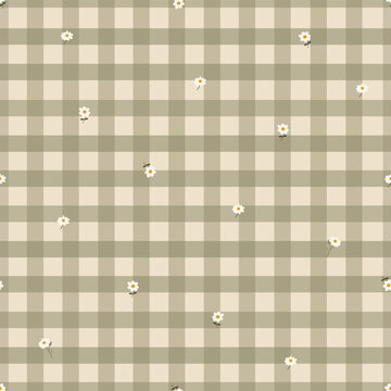 Cottage check and daisy. Seamless classic timeless fabric design pattern.eps