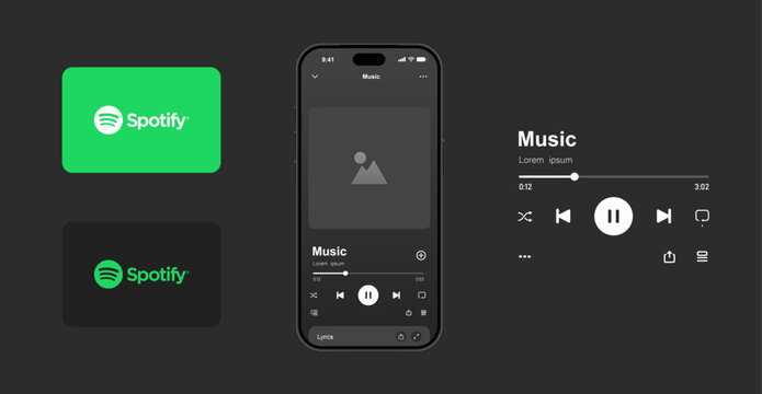 Spotify music app mockup on new iPhone 18 Pro screen, mobile UI template, vector smartphone screen.