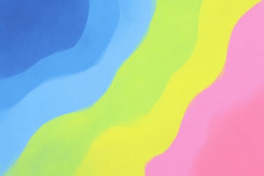 An abstract painting with a blue pink and yellow colors creating a vibrant and eyecatching composition. the painting is a variety of shapes and colors including blues greens yellows and pinks that.