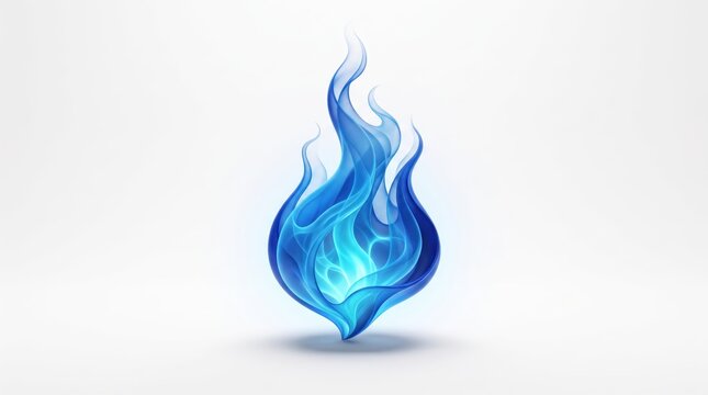 Stylized blue flame illustration, abstract fire icon, glowing energy symbol, magical spark effect, fantasy element, clean vector style, isolated on white background for design