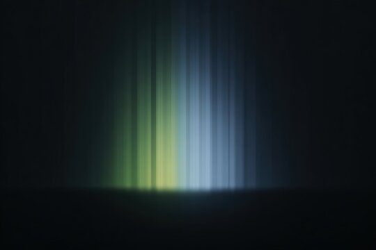 A dark room illuminated by a green and blue light creating a contrast between the two colors. the light is radiating from the center of the room illuminating the darkness and creating a mesmerizing.