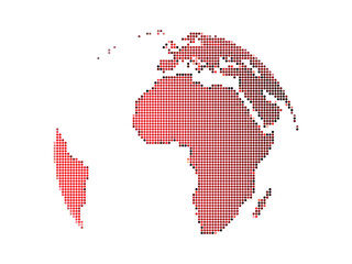 World map made of red dots showing africa  europe and asia on white background © X Land 