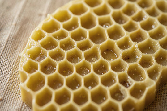 x-default Macro Close Up Of Natural Embossed Beeswax Honeycomb Sheet On Linen