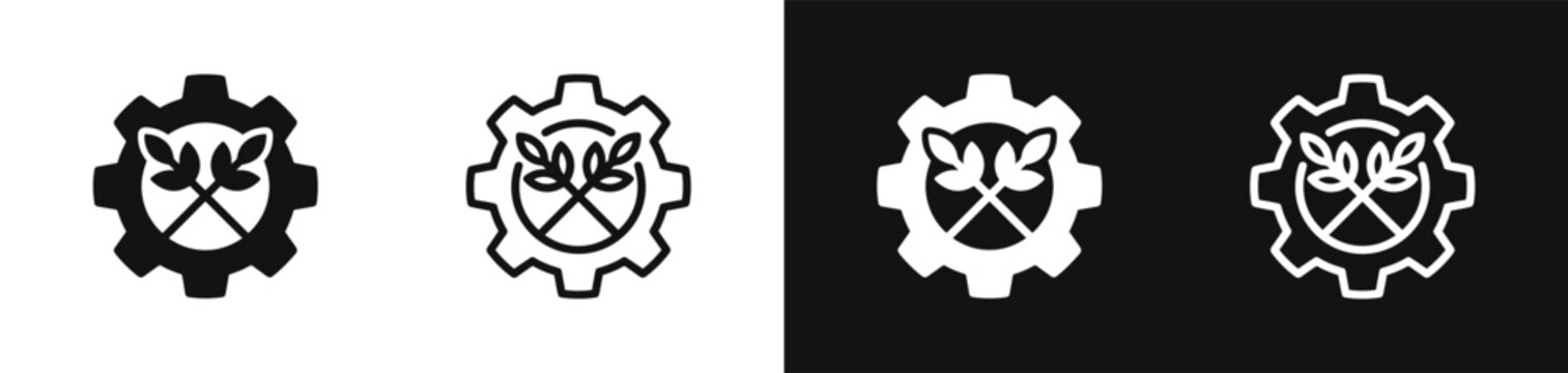 Agriculture gear with wheat line icon set