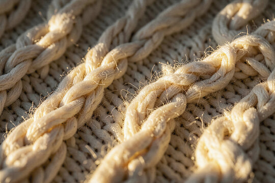 x-default Macro Close Up of Cream Merino Wool Chunky Cable Knit Sweater Texture