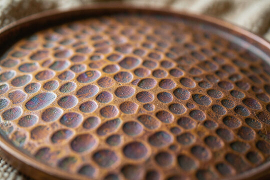 x-default Macro shot of hand hammered vintage copper tray with fire patina