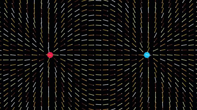Abstract Force Field iron filings alignment in curved magnetic vector motion footage rendered with MAGNETIC GOLD DUST force color palette.  Ideal for high-tech research visualizer, physics educational