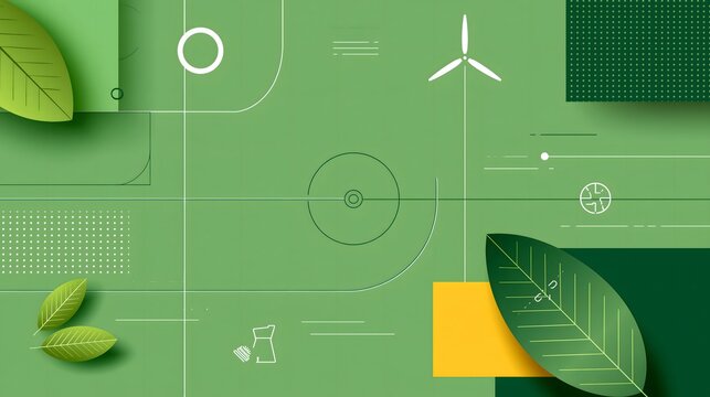 Minimal green business background with abstract sustainable supply chain lines, leaves, renewable energy symbols and clean geometric forms, generous negative space for corporate presentation design