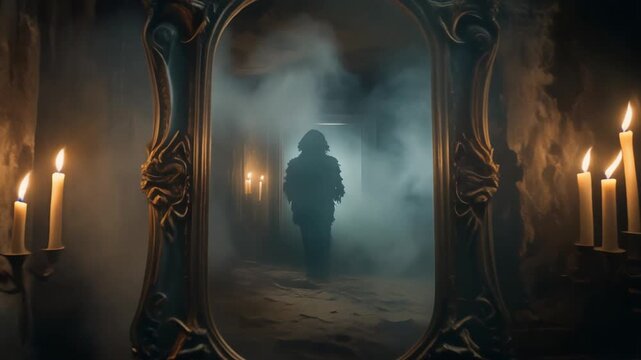 ろうそくが揺らめく呪われた鏡の怪奇動画