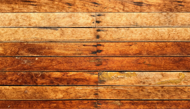 Top view of brown wooden floor planks background. Old rustic wood texture with parallel line joints