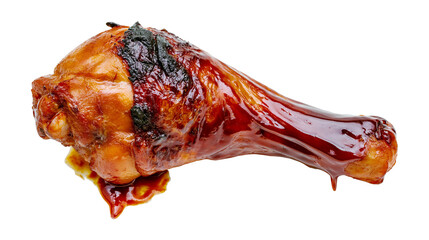 Juicy glazed roasted chicken leg with dark barbecue sauce, isolated on transparent background © Martina