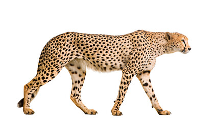 Spotted cheetah walking gracefully, isolated on transparent background © Martina