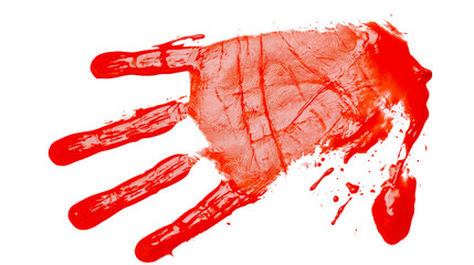 Red bloody handprint with dripping paint, isolated on transparent background © Martina