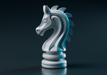 Stylized Modern Chess Horse Knight with Blue Rim Light on Dark Surface 3D Illustration © Muhammad Usama