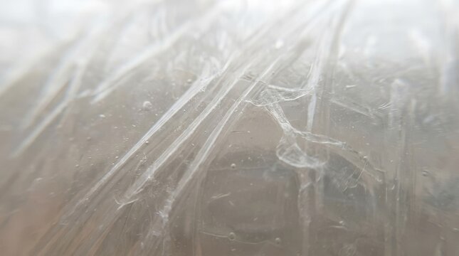 Macro photography of food wrap polyvinyl chloride texture. Close up of transparent plastic film