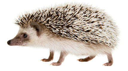 Small African pygmy hedgehog with sharp quills, isolated on transparent background © Martina