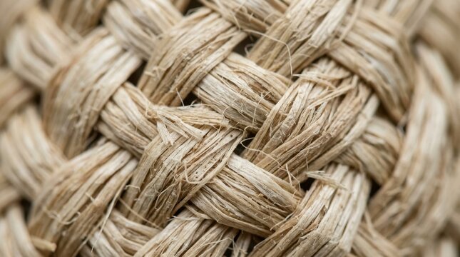 Macro photography of raffia fiber texture. Close up view of woven natural straw material background