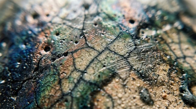 Macro photography of raku ceramic texture. Close up view of glazed pottery surface with crackle pattern