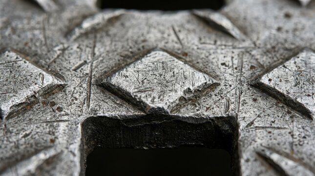 Steel grating diamond plate pattern macro photography. Industrial tread metal background