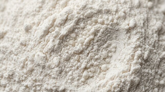 Macro photography of tapioca starch powder texture. Close up of white baking ingredient