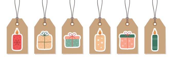 Fototapeta premium christmas paper tag set label with cute motifs vector illustration